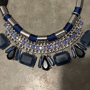 Chico's Navy and Silver Runway Necklace 20”